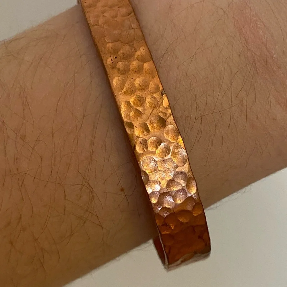 Hammered 100% Pure Copper Cuff Bracelet 7.5" Textured - Picture 5 of 6